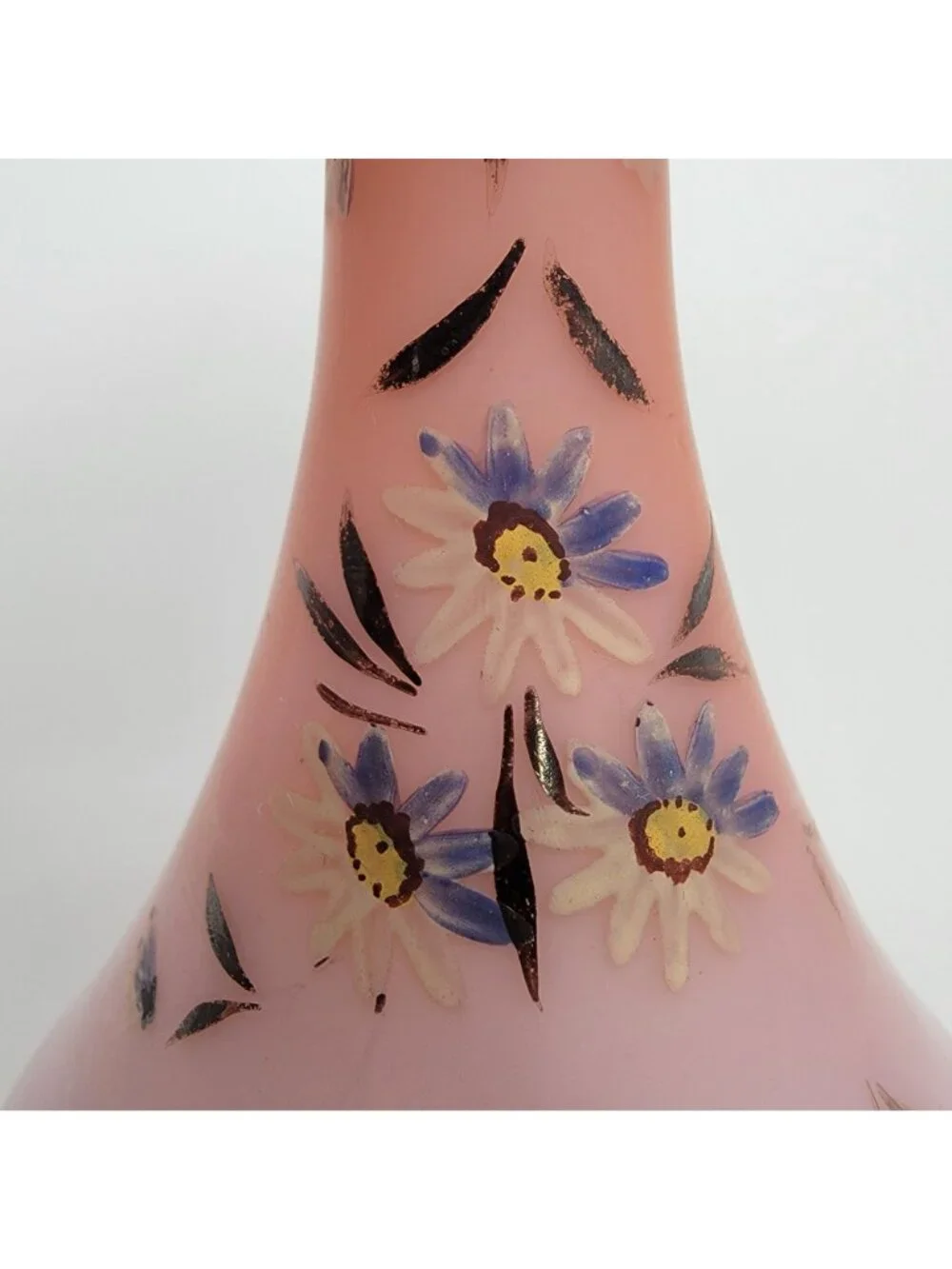 Antique Victorian Handpainted Peach Blow Satin Glass Vase With Floral Motif